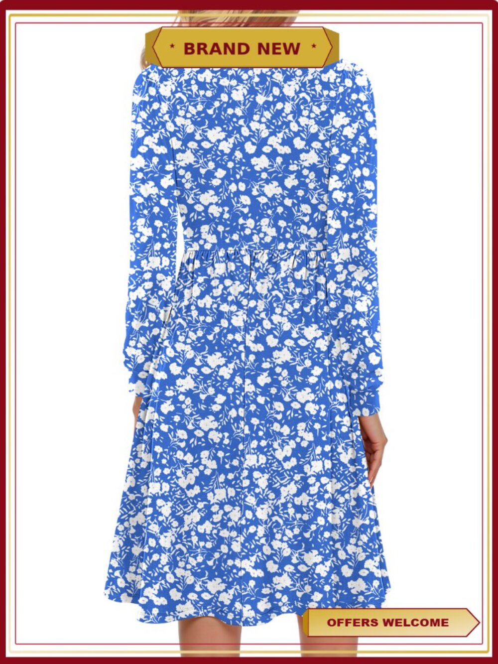 Long Sleeve V Neck Button Floral Midi Dress with Pockets - Picture 3 of 7